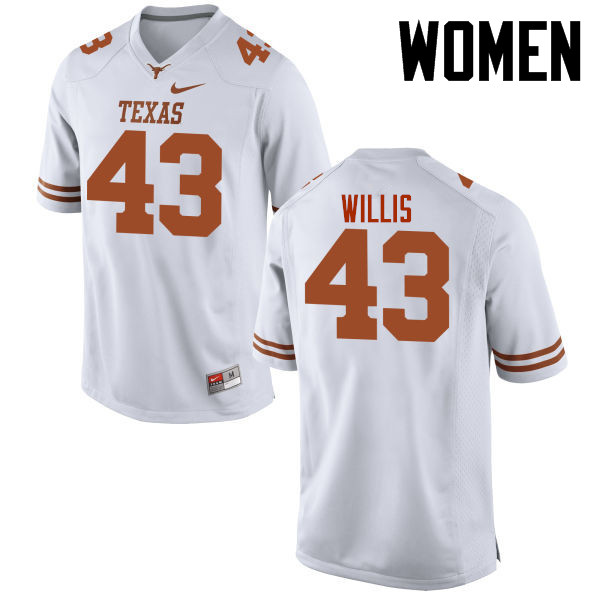 Women #43 Robert Willis Texas Longhorns College Football Jerseys-White